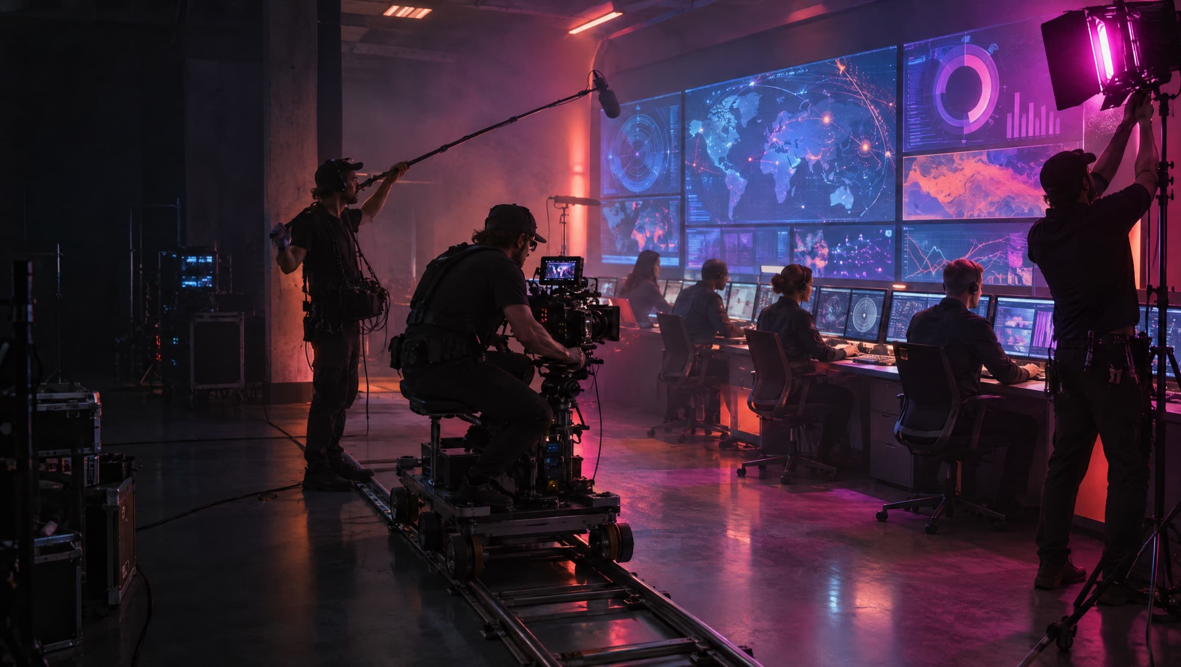 A film set illustrating the construction of a business system.